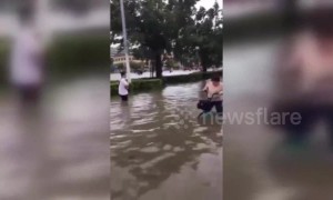 Typhoon Wipha brings strong rainstorms and floods to southern China's Haikou