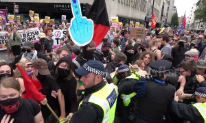 Violence erupts in Central London at 'Free Tommy' protest