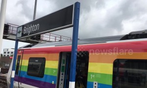 Thousands arrive at Brighton Station for UK’s largest Pride parade