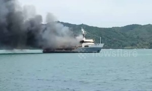 Fire crews battle blaze on luxury superyacht moored on Thai island