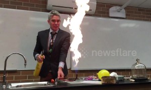 Dangers of party balloons shown off in fireball demonstration at Australian school