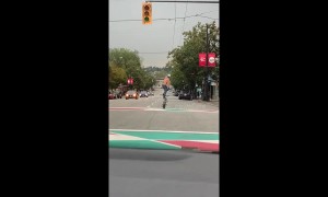 Cyclist filmed 'surfing' on his BMX in middle of Canadian road