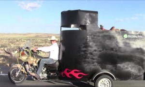 Motorcycle Carries Horse Along Highway
