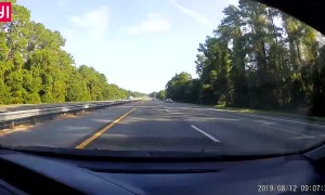Runaway Truck Tires Roll Down Interstate