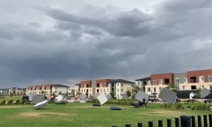 Insane footage shows mattresses getting swept away by heavy winds