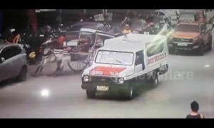 Bus driver hits horse-drawn carriage sending animal skidding across road