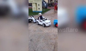 Four-year-old boy shows off incredible driving skills with toy car in China