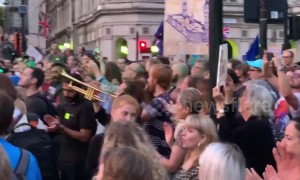 Lively atmosphere as Londoners say "stop the coup" and sing anti-Boris after announcement to shut down Parliament