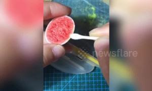 Talented woman scuplts clay into realistic looking vegetables and fruit in China