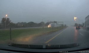 Vehicle Hydroplanes, Collides with Cable Barrier