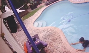 Floridian Falls in Pool with Phone