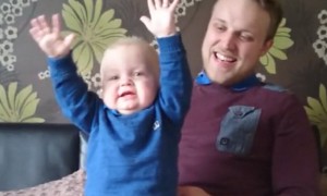 Baby's priceless reaction to sports chant