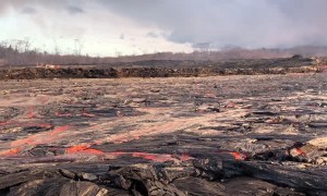 River of Lava Flows Toward Ocean