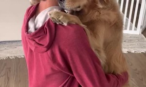Dad and Dog Hug it Out