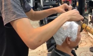 Barber Shaves Customer's Head with Sword