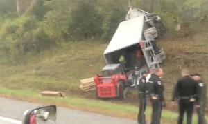 Tractor-Trailer Turned on its Side