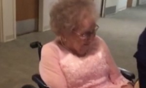 Elderly man's face lights up when he sees his wife in wedding dress