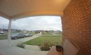 Kid in Pink Bunny Suit Takes Candy