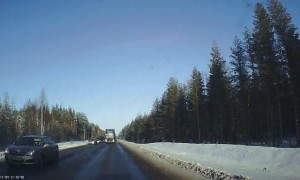 Lucky Driver Dodges Sun Blind Semi