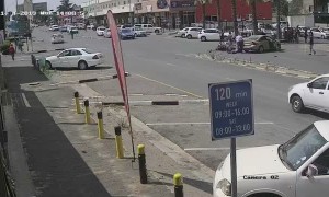 Unexpected Road Block Stops Motorcycle