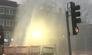 Tons of gushing water explodes into road for hours