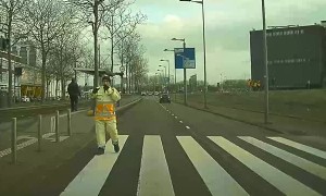 Tesla Emergency Braking at Pedestrian Crossing