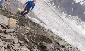 Bouncing Boulder Barely Misses Climber