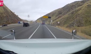 Smoking Semi Takes Emergency Exit