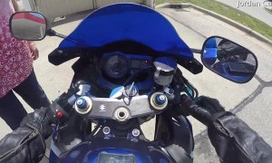 Motorcycle and Van Share a Close Shave