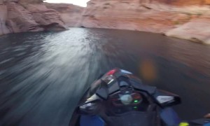 Jet Ski Racer Rides through Canyons