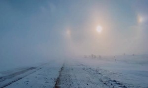 Sun Dog Spotted During Ground Blizzard