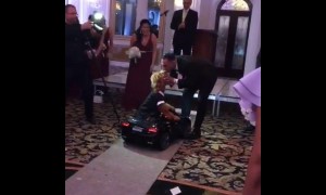 Ring-bearing dog comes down the aisle in style