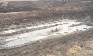 Rain Turns Dry Dam Into Outback Waterslide