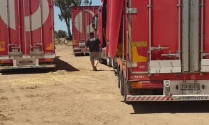 Donated Trucks Loaded to Haul Hay Donations
