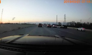 Truck Flips, Sparks, and Flames on Freeway