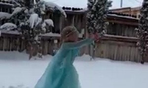 Little girl finally gets some snow to do her 'Frozen' scene