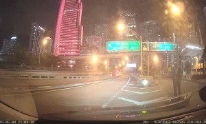 Strange Man Blocking Busy Freeway Exit