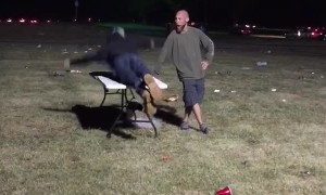 Party Goer Body Slams a Folding Table