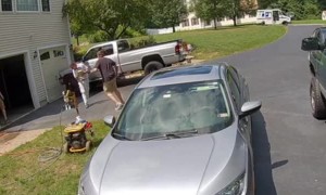 Delivery Driver Hightails It After Happy Dog Says Hello