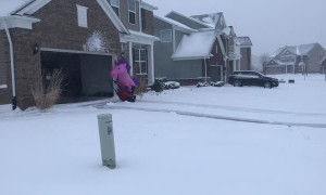 Snow Blowing Unicorn Takes on Michigan Snowstorm