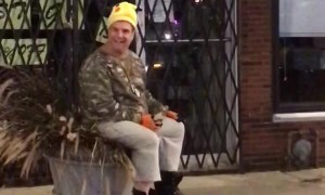 Peculiar Person Yells at Traffic while Sitting in Bush