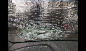 Metal Pipe Launched from Highway Smashes Through Windshield