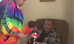 Girl Gets Grandmother with Soda Gag