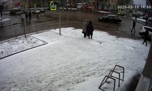 SUV Sent Onto the Sidewalk