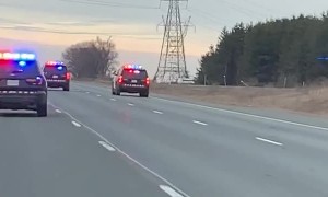 Large Police Convoy Stopping a Stolen Semi Truck