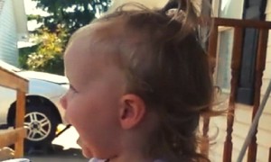 Toddler sees dad and can't hold back her excitement