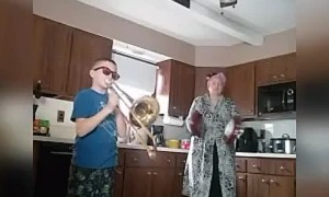 Mother and Son Have Quarantine Band Practice