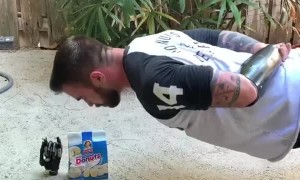 Amputee Does No-Arm Pushups for Donuts