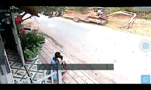 Excavator Tips and Blows Fumes During Loading Attempt