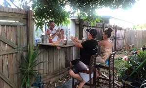Neighbors Having a Cold One with a Folding Fence